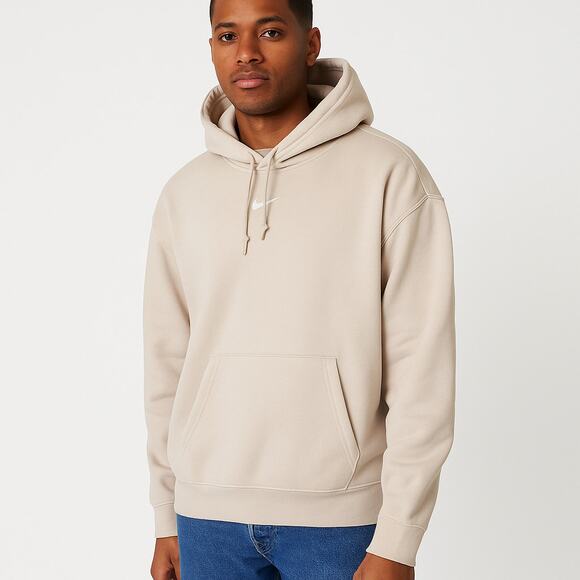 Nike SZ L Beige Center Swoosh Fleece Hooded Sweatshirt Made Pakastan 2010s Tag - Picture 1 of 6